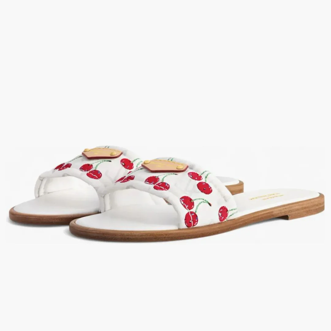 Louis Vuitton Cherry Lily Flat Mule X Takashi Murakami White - Image 2