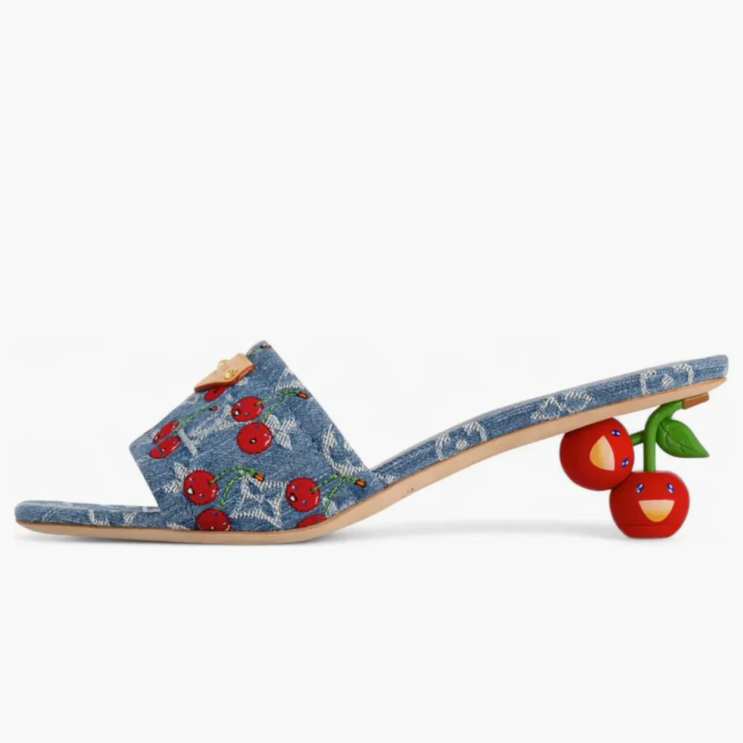 Louis Vuitton Cherry Lily Mule X Takashi Murakami Denim - Image 2