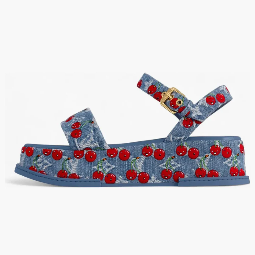 Louis Vuitton Cherry Maya Platform Sandal X Takashi Murakami Denim - Image 2