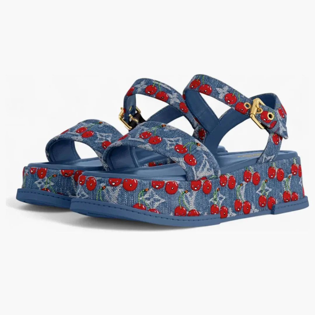 Louis Vuitton Cherry Maya Platform Sandal X Takashi Murakami Denim - Image 3