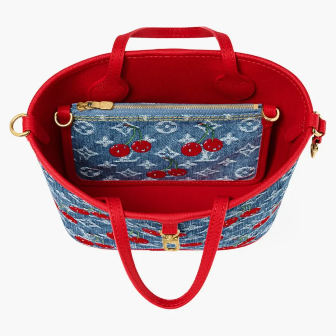 Louis Vuitton X Takashi Murakami Cherry Neverfull Inside Out Bb Denim Monogram