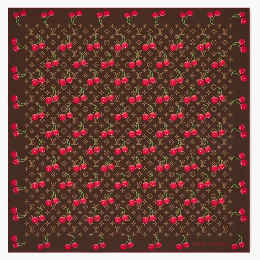 Louis Vuitton X Takashi Murakami Monogram Cherry Square 90 Brown