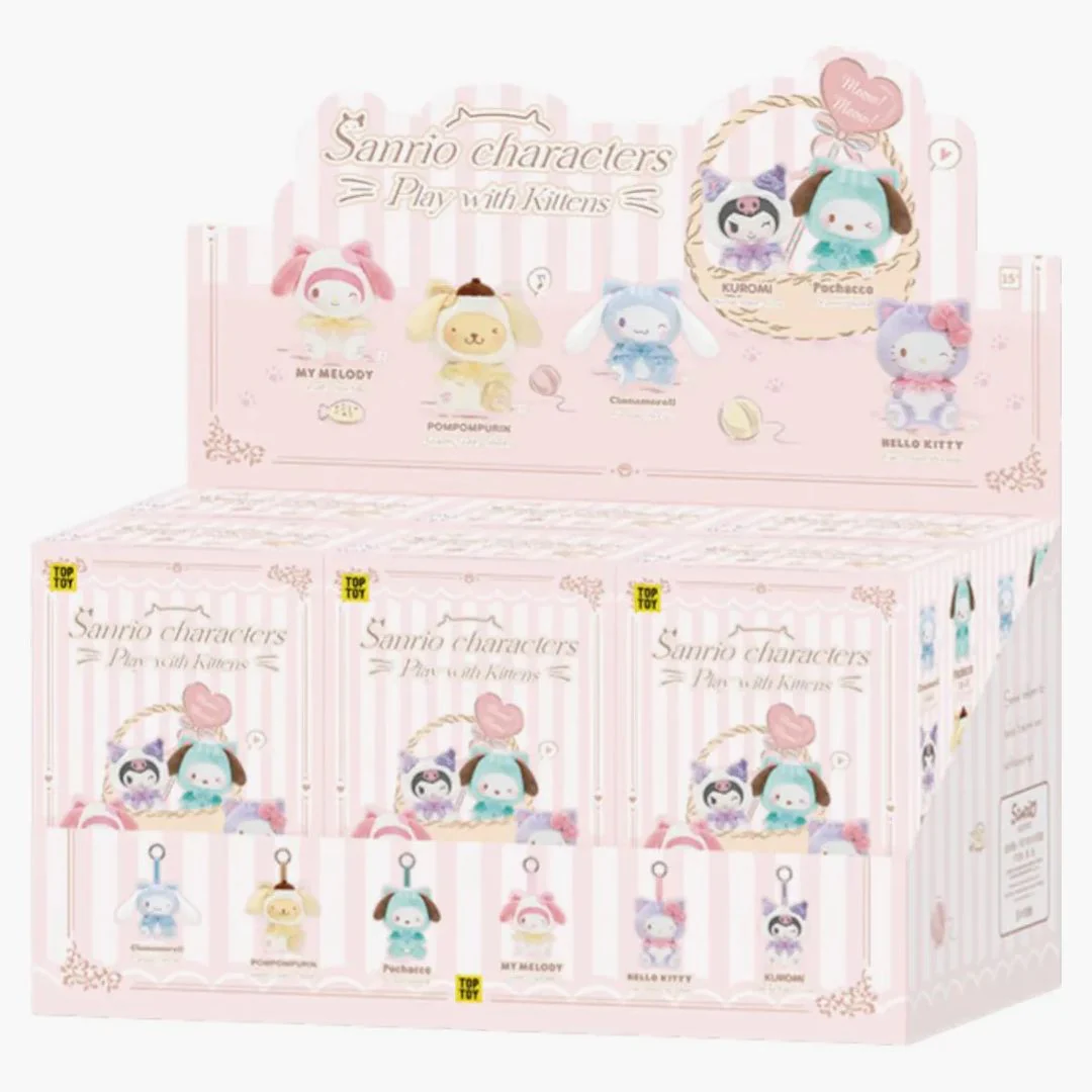 Miniso Top Toy Sanrio Characters Play With Kittens Series Plush Keychains Sealed Case (6 Blind Box)