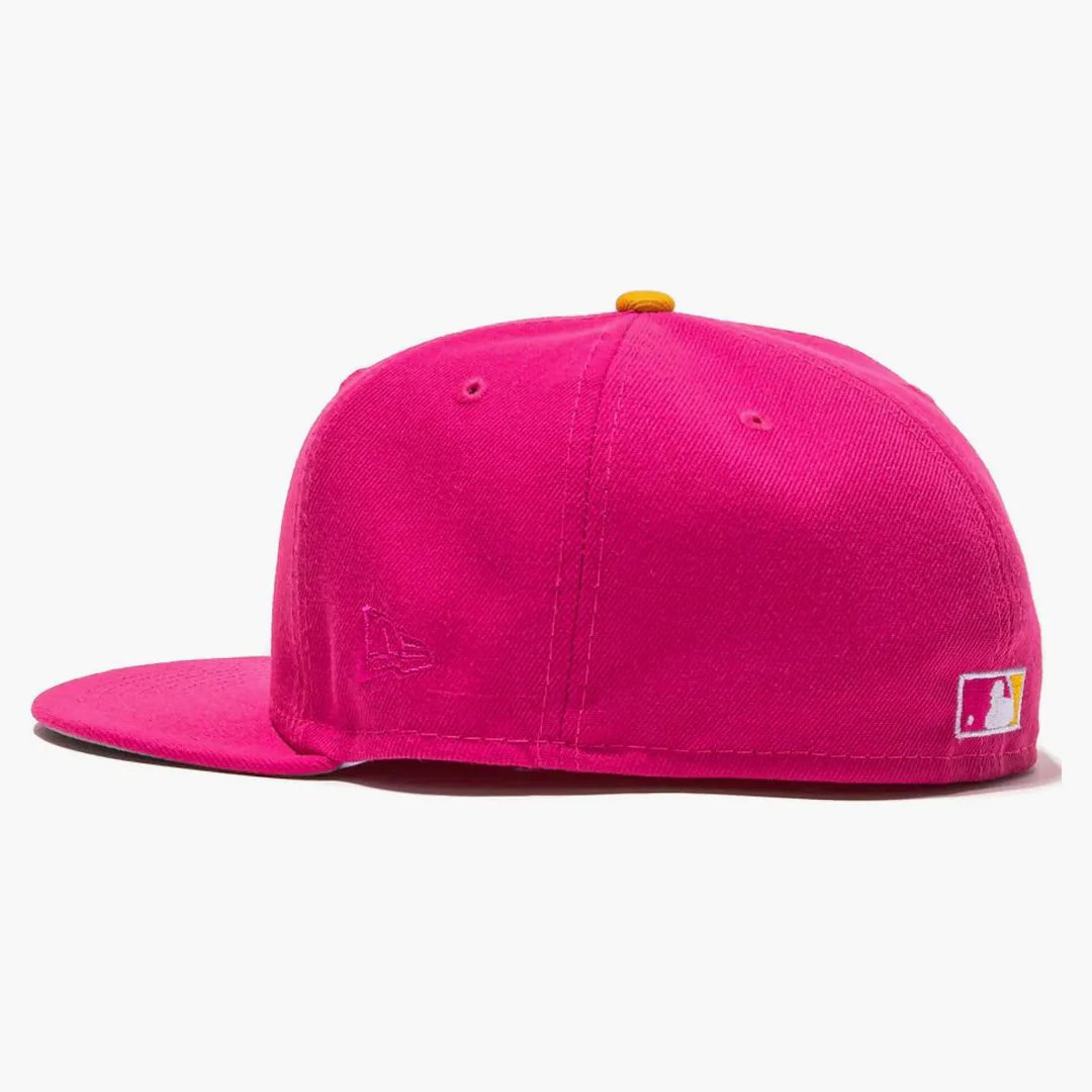 New Era Oakland Athletics Beer Pack 25th Anniversary Patch Hat Club Exclusive 59fifty Fitted Hat Magenta/yellow - Image 3