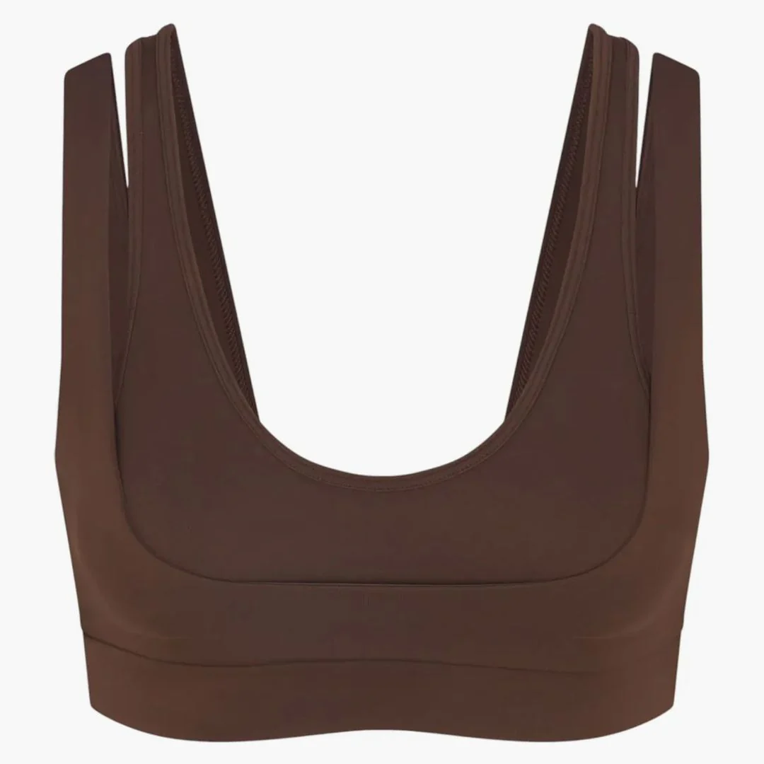Nike X Skims Women's Matte Double Strap Scoop Bra Dark Sepia