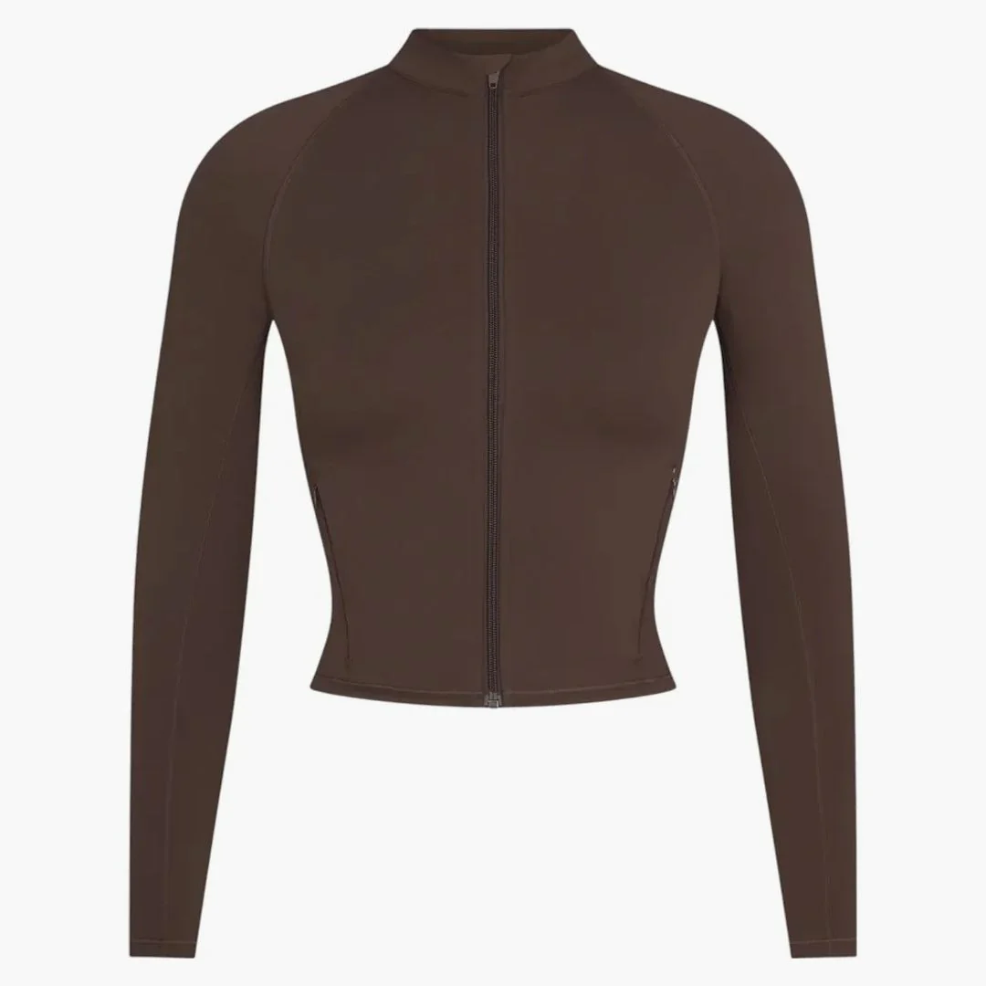 Nike X Skims Women's Matte Mock Neck Full Zip Jacket Dark Sepia