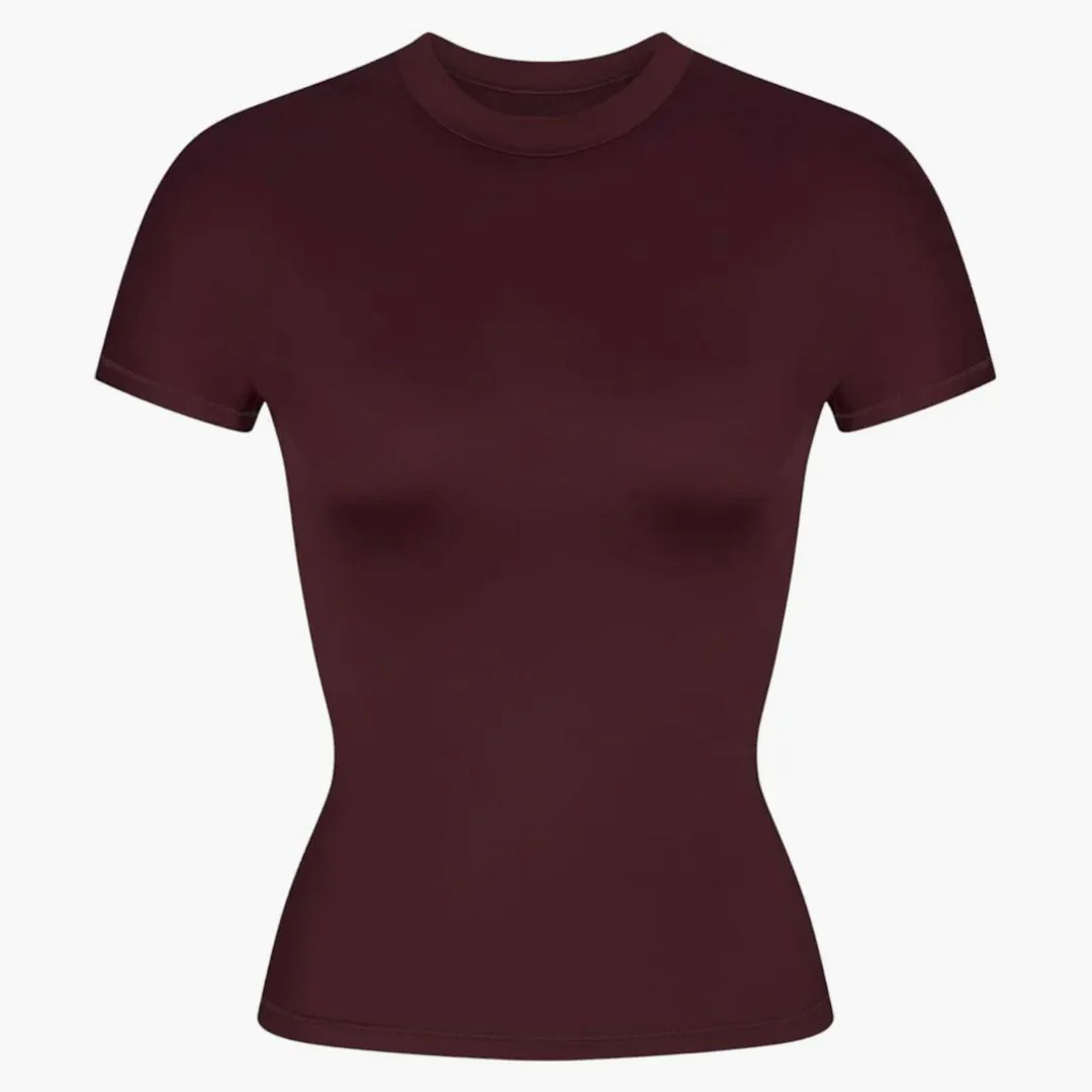 Nike X Skims Women's Shine Short Sleeve Mock Neck Top Currant