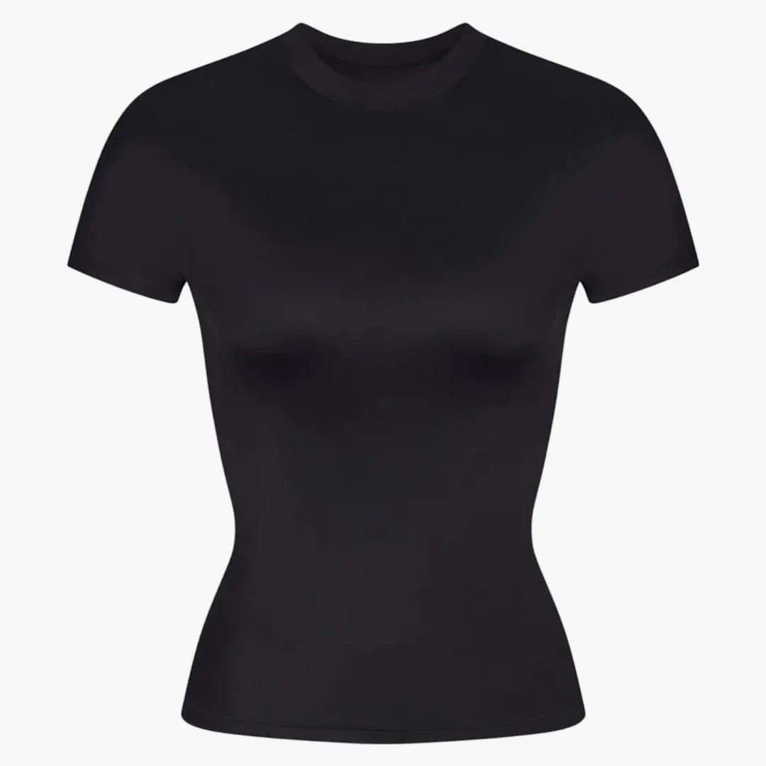 Nike X Skims Women's Shine Short Sleeve Mock Neck Top Obsidian