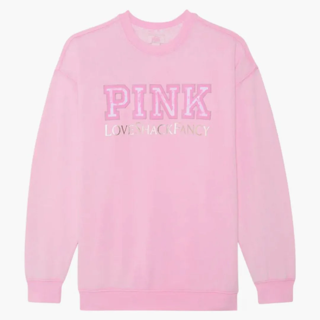 Pink X Loveshackfancy Oversized Crew Sweatshirt Pink Lollipop