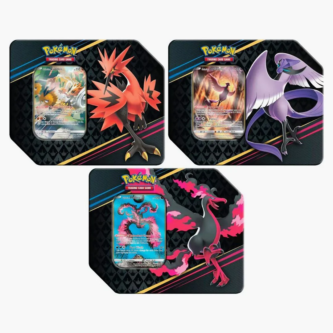Pokémon Tcg Sword & Shield Crown Zenith Zapdos/articuno/moltres Tin 3x Bundle