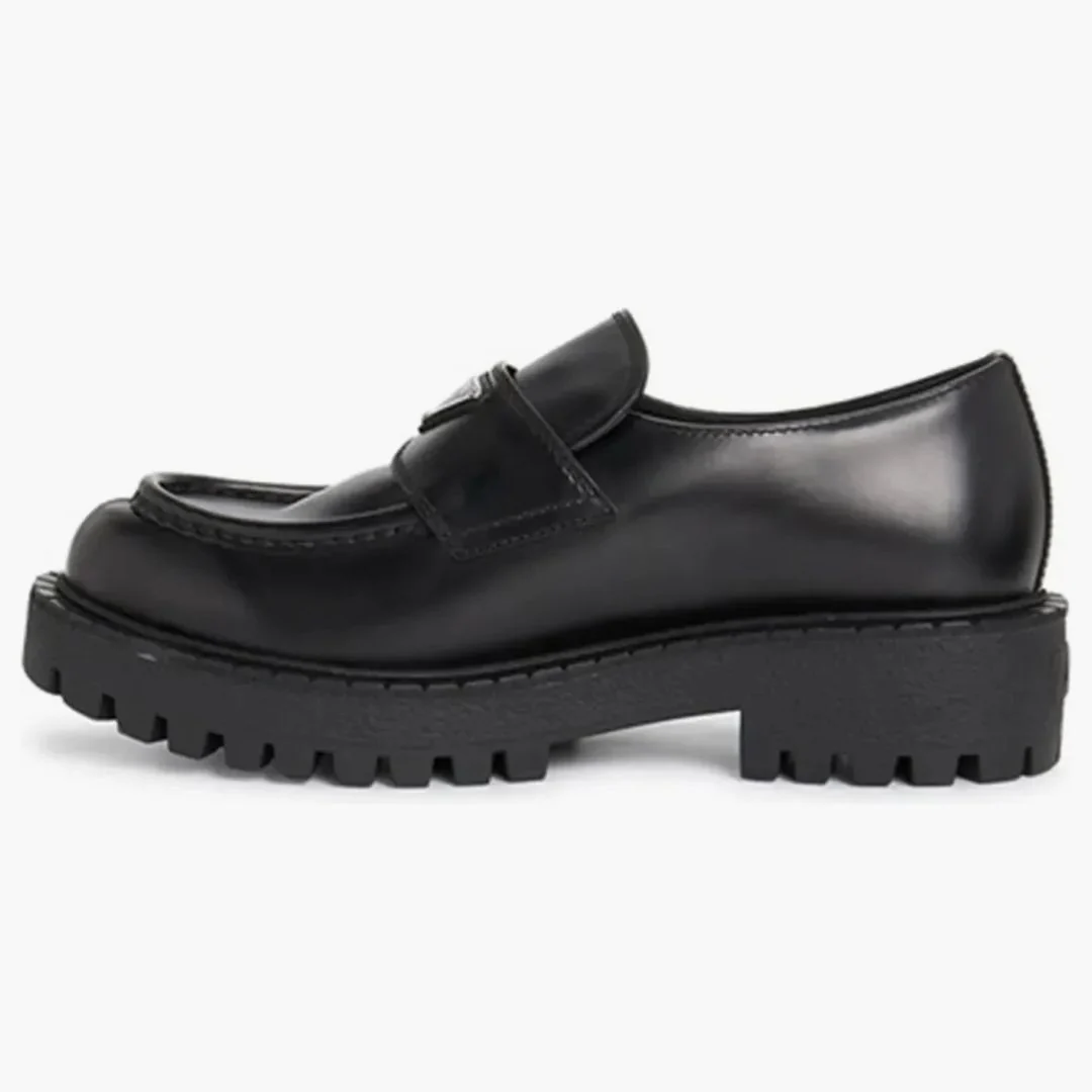 Prada Lug Sole Loafer Black Brushed Leather - Image 2