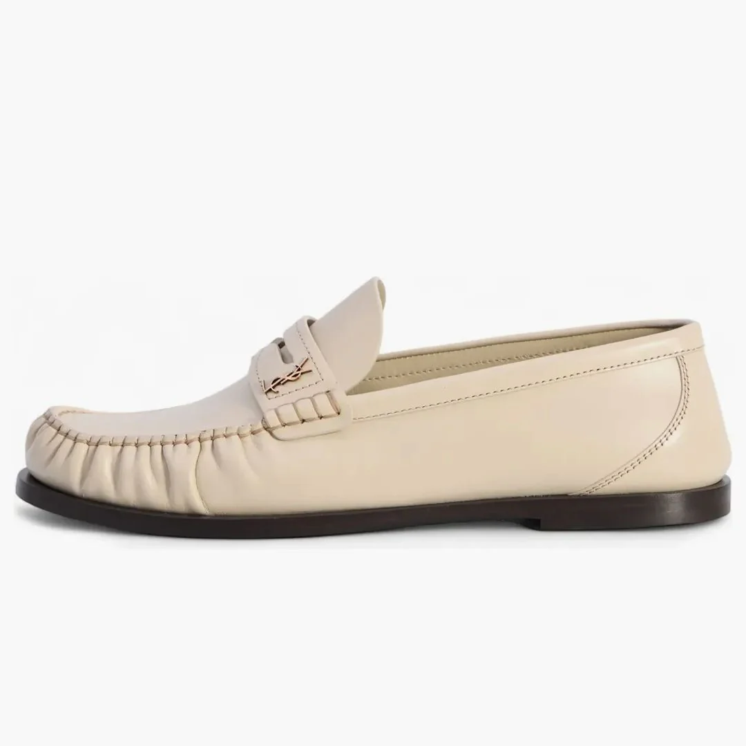 Saint Laurent Laurent Loafers Smooth Leather Marble White (women's)