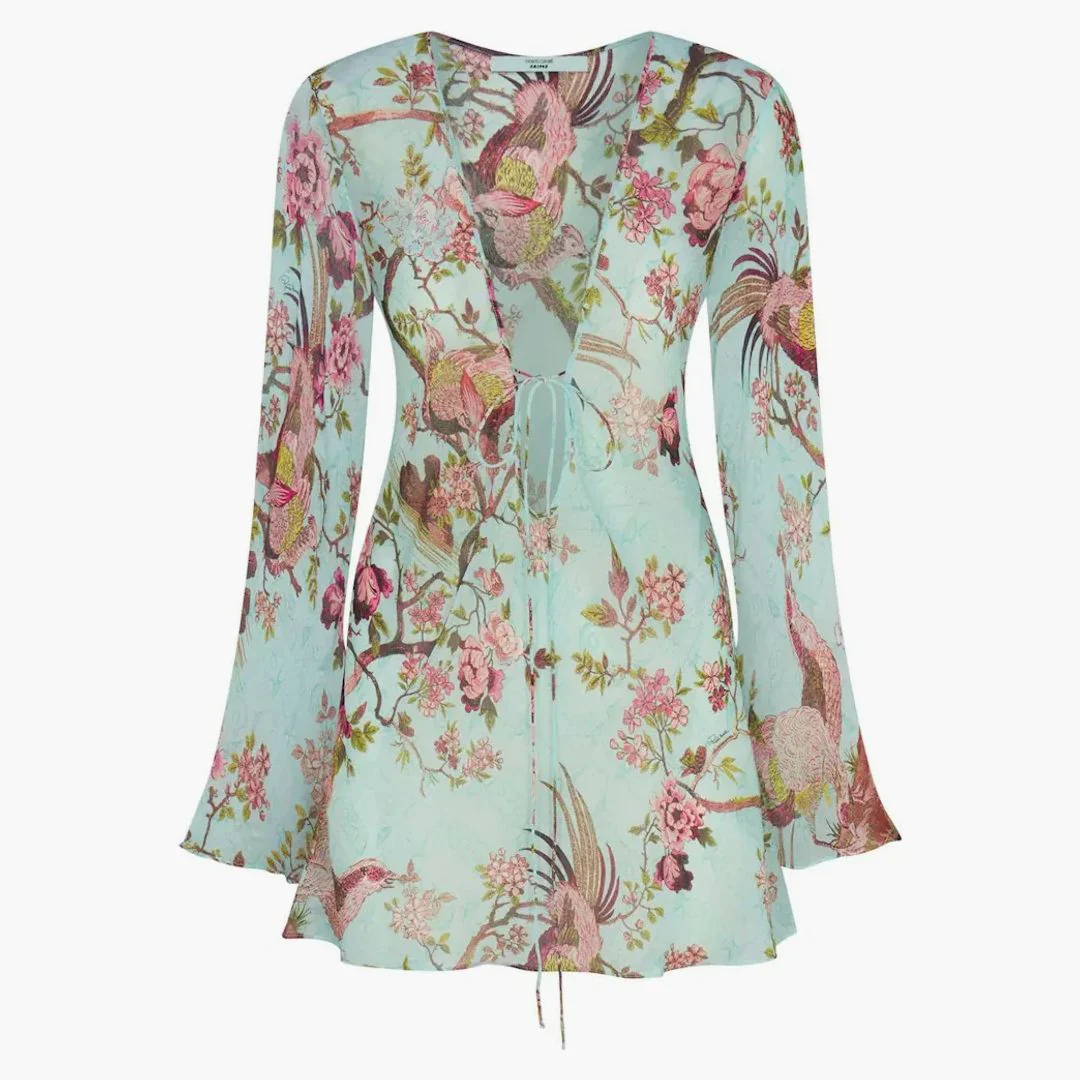 Skims X Roberto Cavalli Long Sleeve Mini Dress Fagianella Print