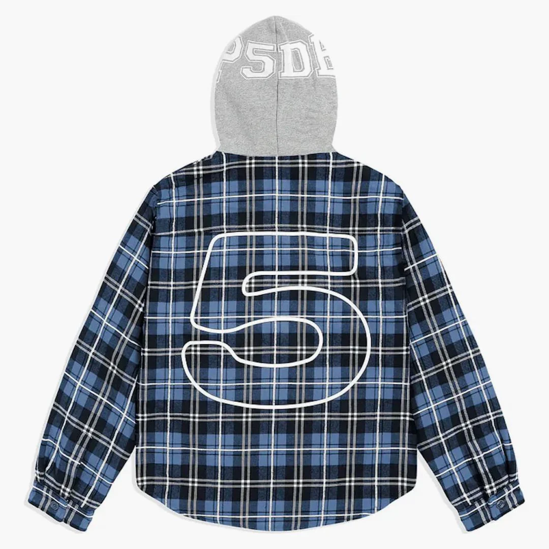 Sp5der Hooded Zip Flannel Shirt Jacket Blue Plaid - Image 2