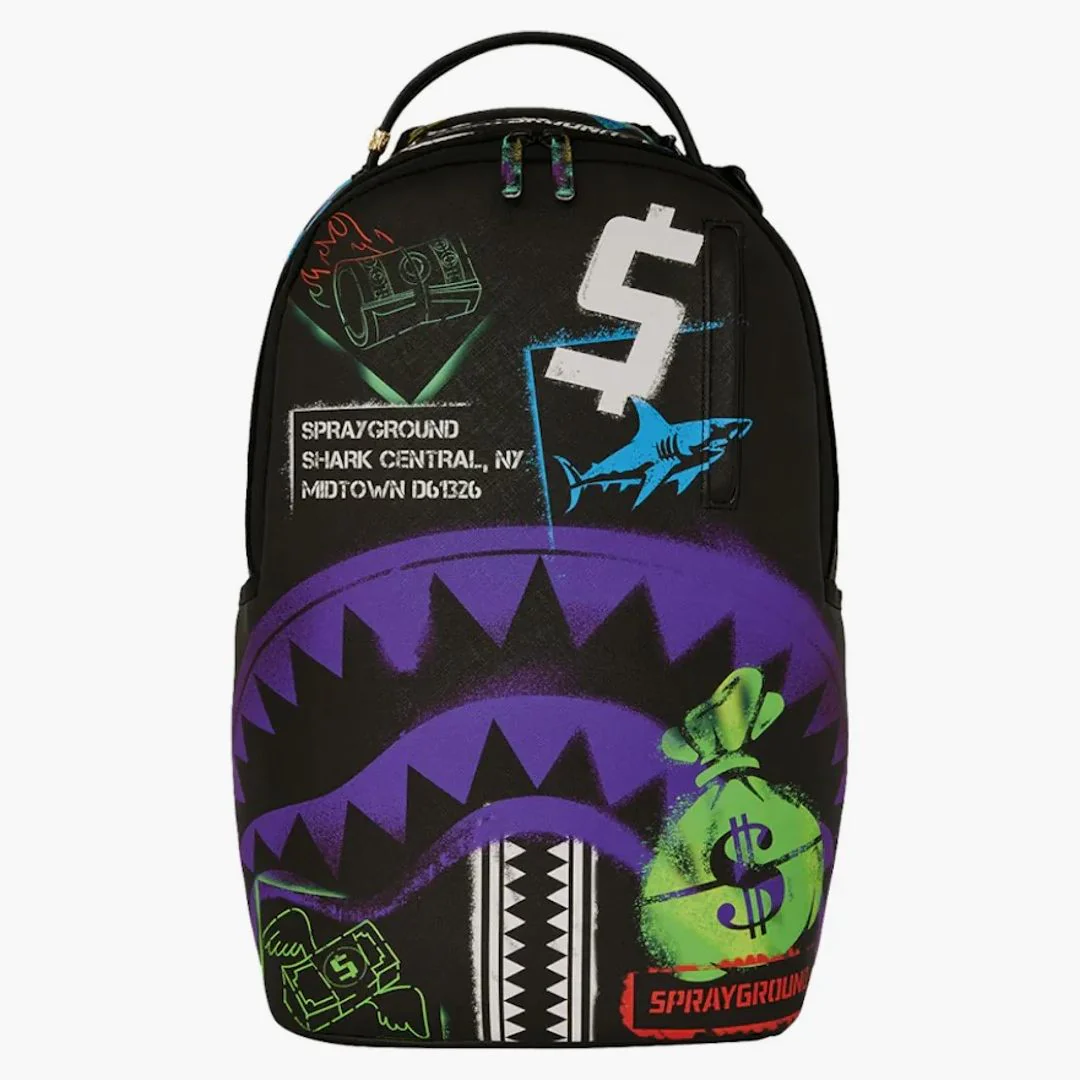 Sprayground Shark Central Stencils Dlxsv Backpack Black/purple - Image 3