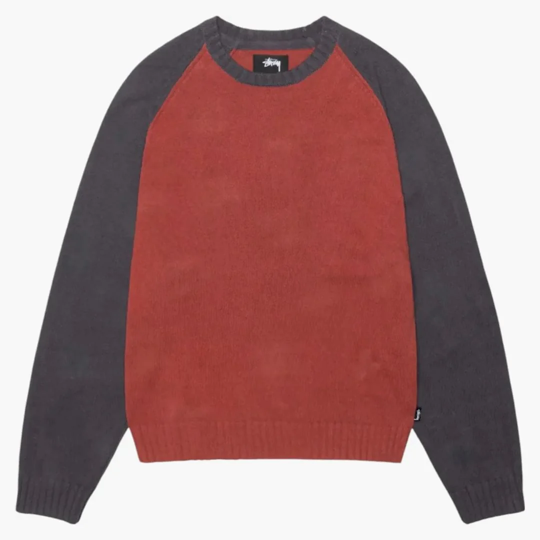 Stussy Colorblocked Raglan Knit Crew Brick