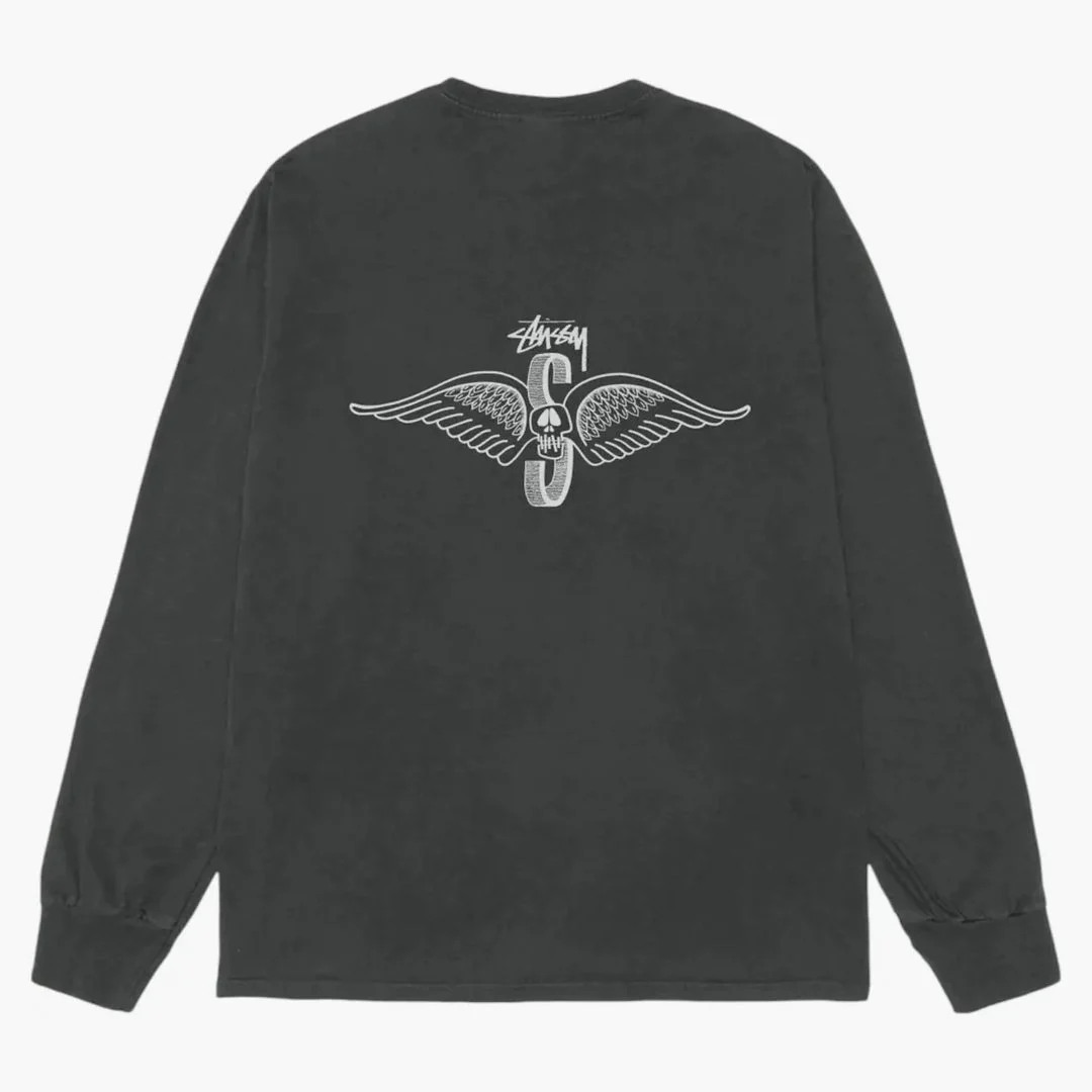 Stussy Skull Wings L/s Pigment Dyed Tee Black - Image 2