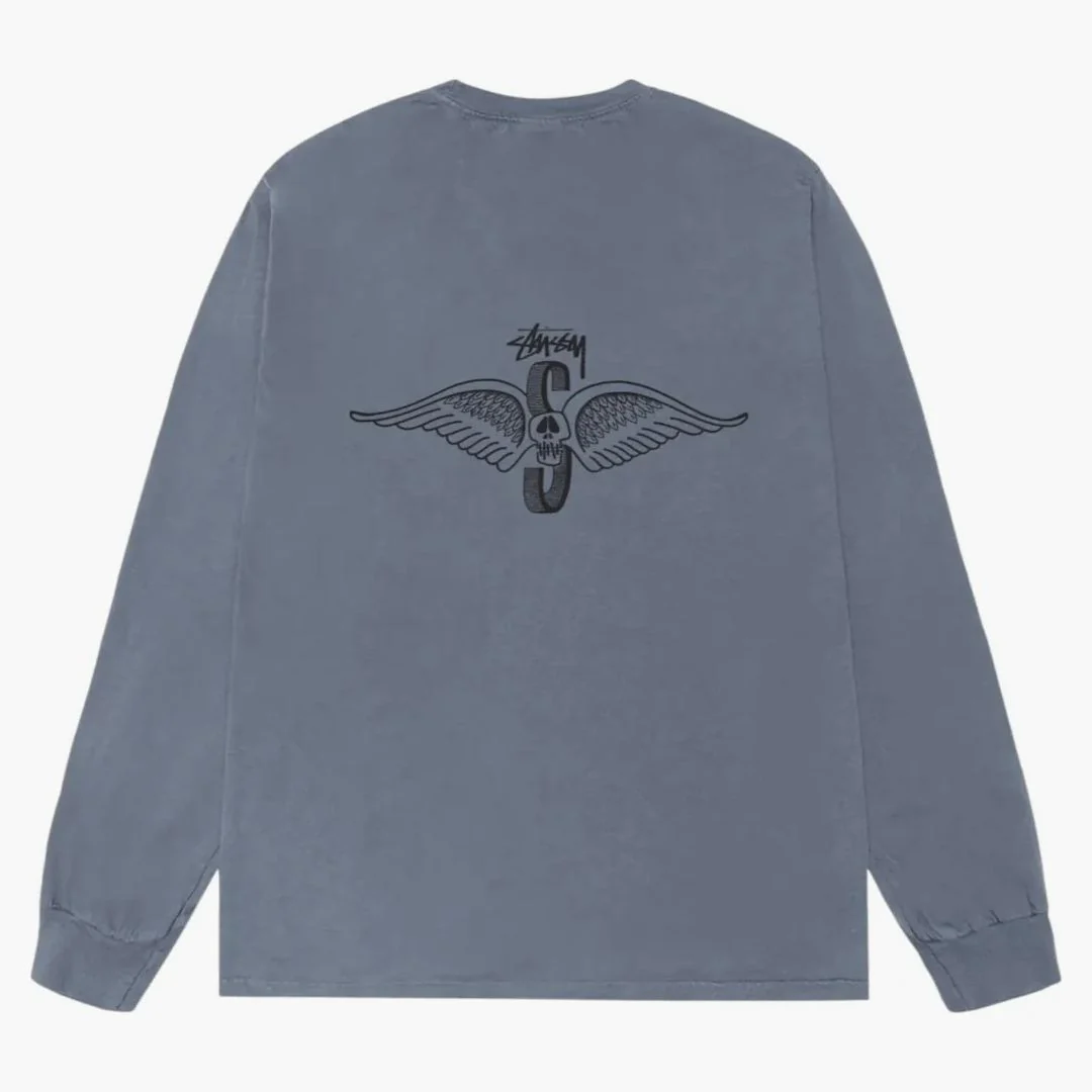 Stussy Skull Wings L/s Pigment Dyed Tee Navy - Image 2
