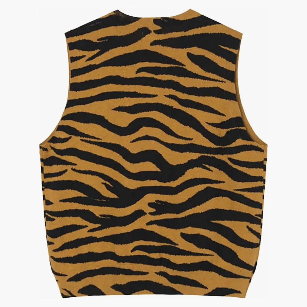 Stussy Tiger Printed Sweater Vest Mustard - Image 2