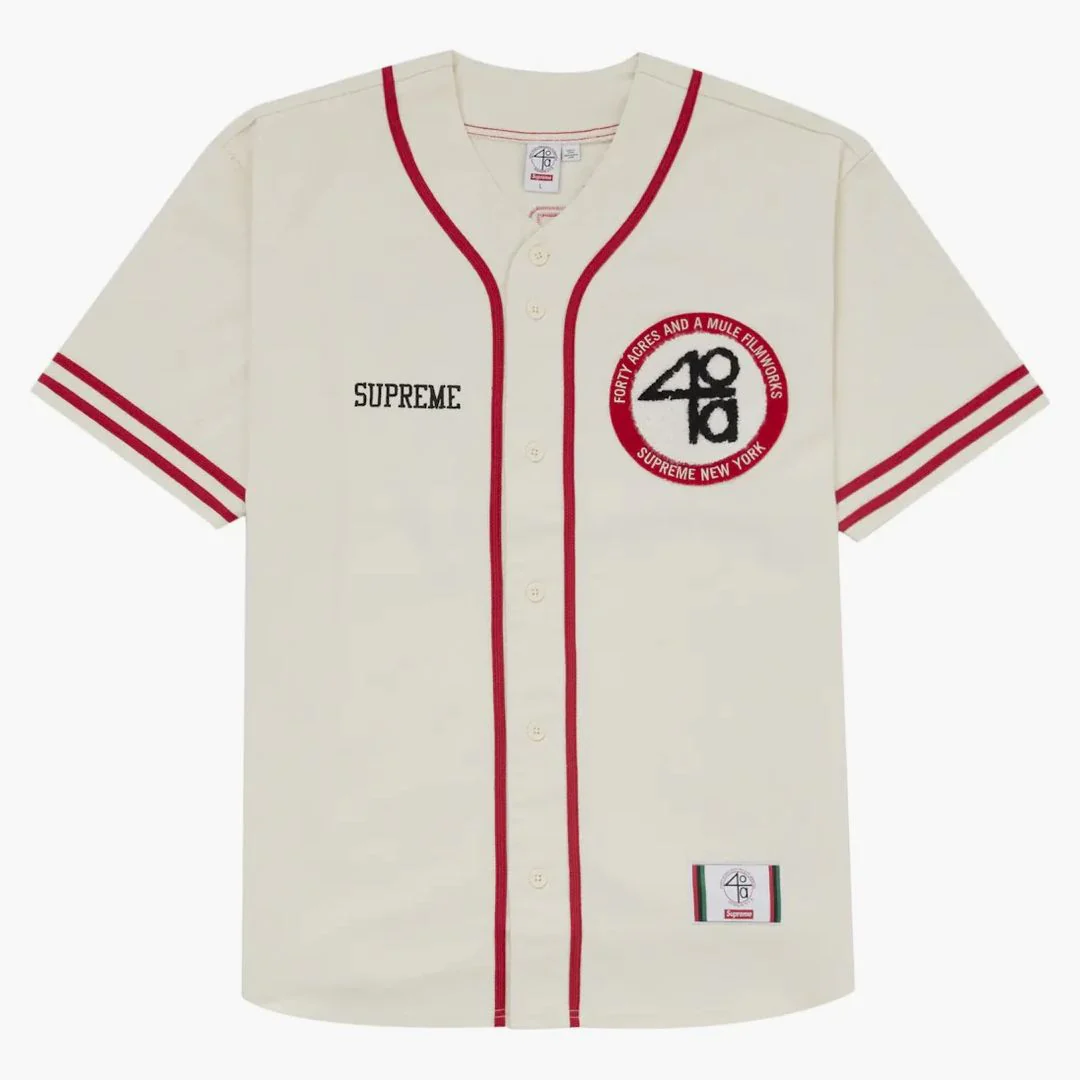 Supreme 40 Acres Twill Baseball Jersey White