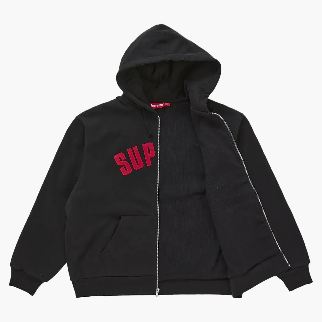 Supreme Arc Thermal Lined Zip Up Hooded Sweatshirt Black - Image 2