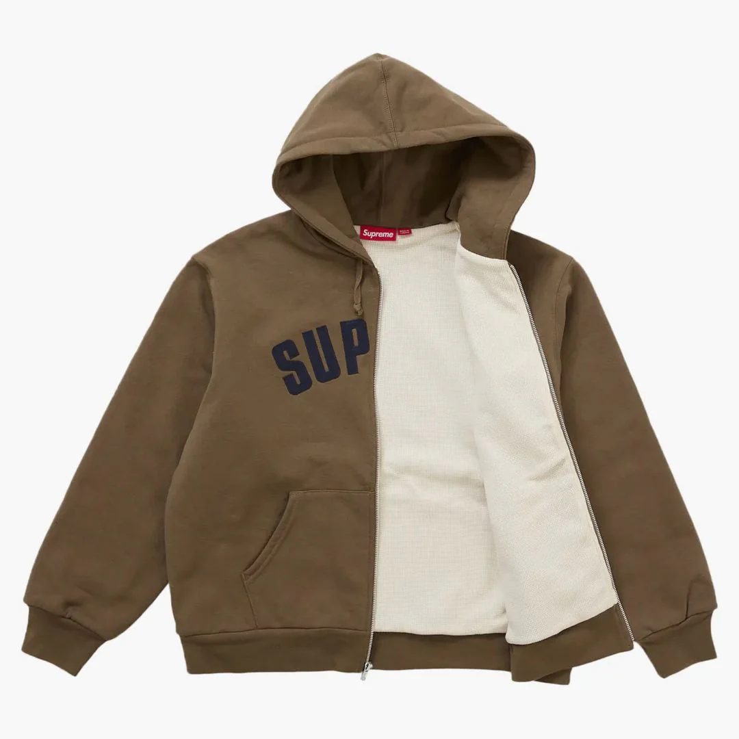 Supreme Arc Thermal Lined Zip Up Hooded Sweatshirt Brown - Image 2