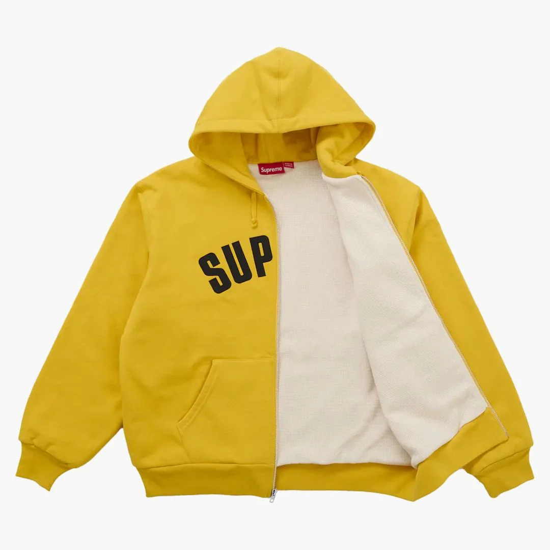 Supreme Arc Thermal Lined Zip Up Hooded Sweatshirt Yellow - Image 2