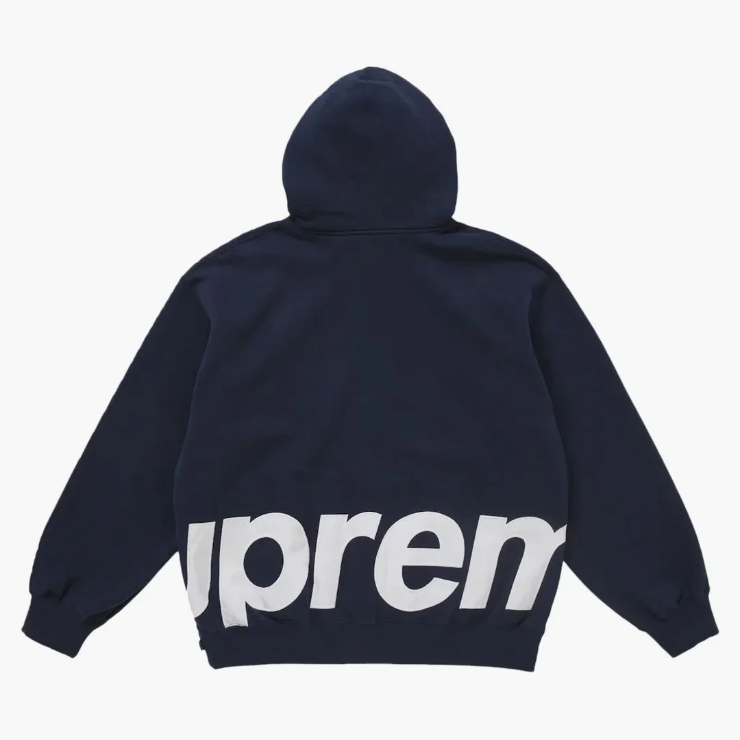 Supreme Big Logo Zip Up Hooded Sweatshirt Navy - Image 2