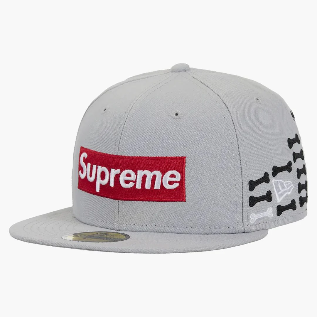Supreme Bones Box Logo New Era 59fifty Fitted Hat Grey