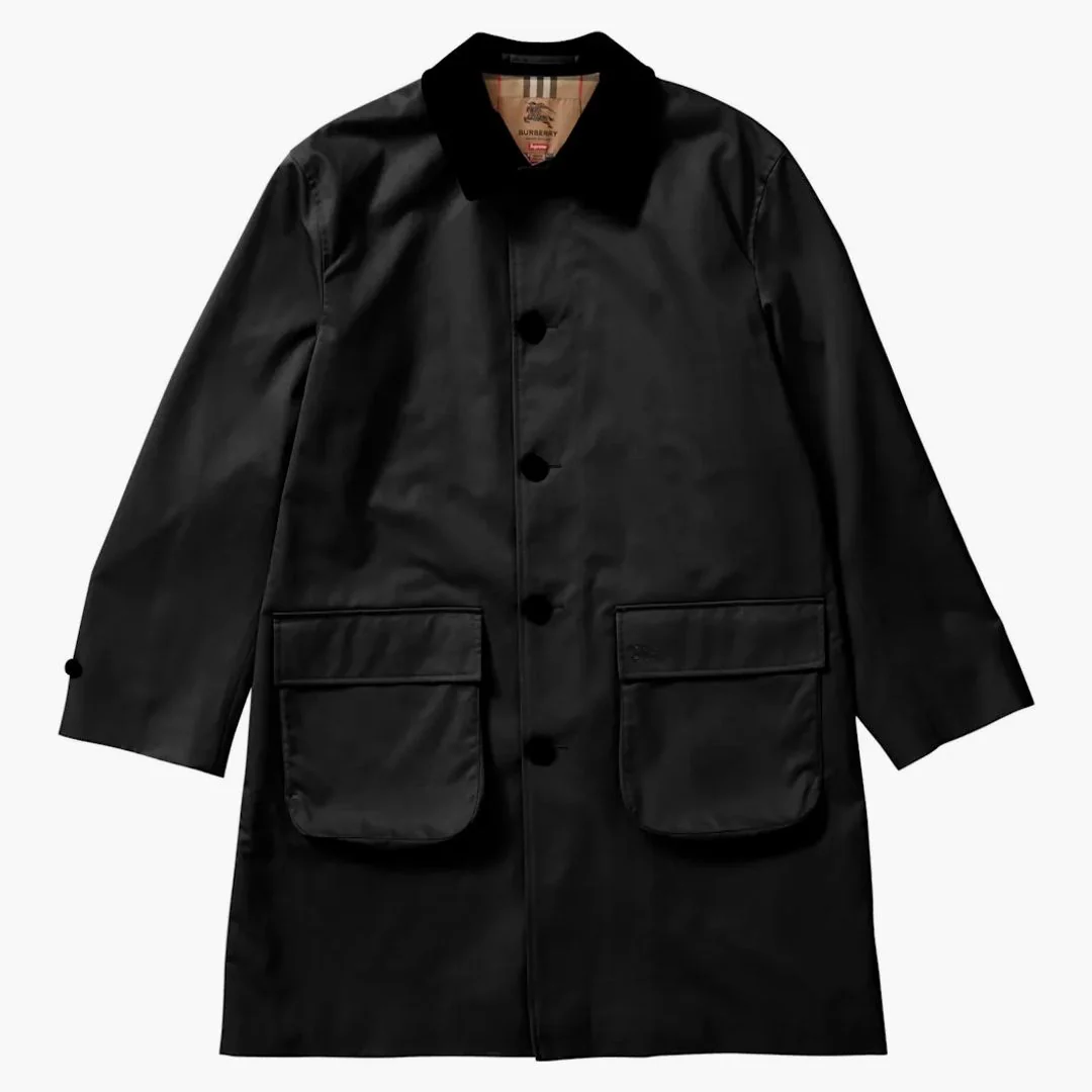 Supreme Burberry Leather Collar Trench Black - Image 3