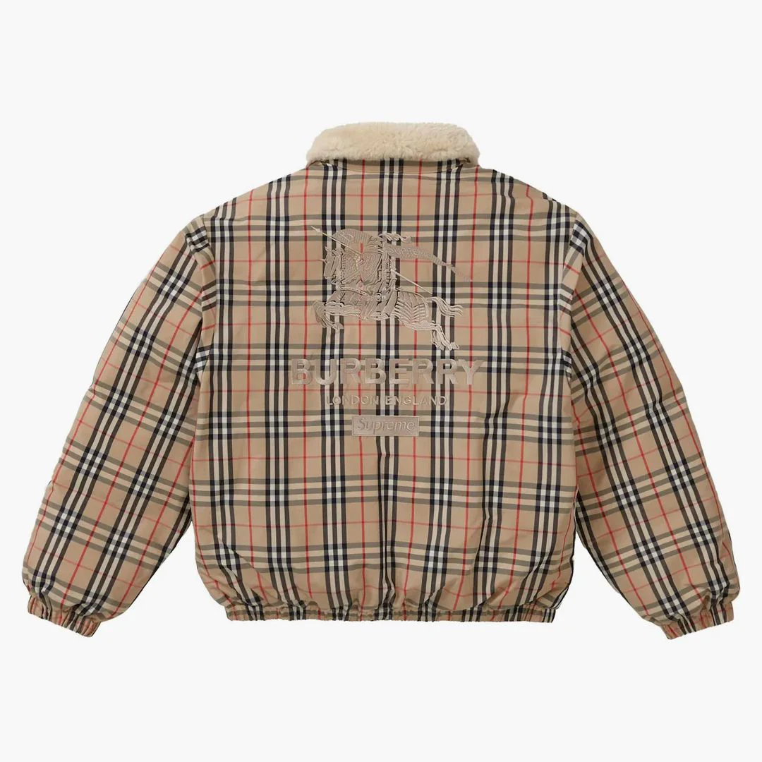 Supreme Burberry Shearling Collar Down Puffer Jacket Beige - Image 2
