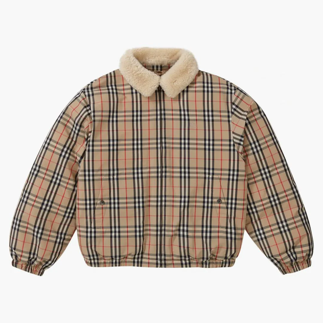Supreme Burberry Shearling Collar Down Puffer Jacket Beige - Image 3