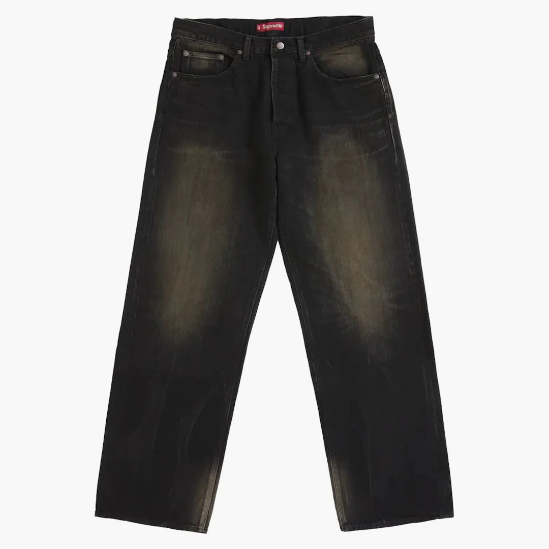 Supreme Distressed Loose Fit Selvedge Jean (fw25) Washed Black