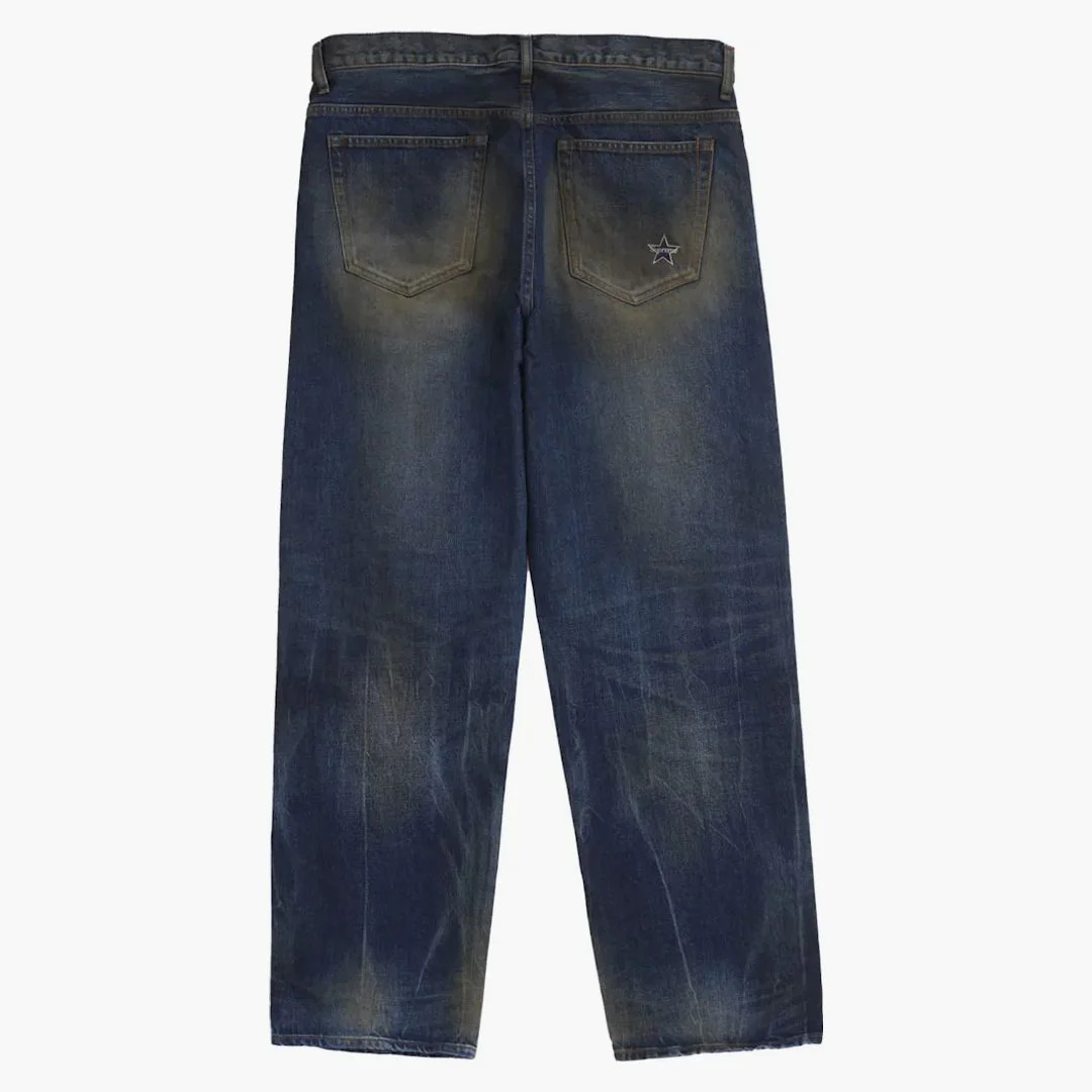 Supreme Distressed Loose Fit Selvedge Jean (ss25) Washed Indigo - Image 2