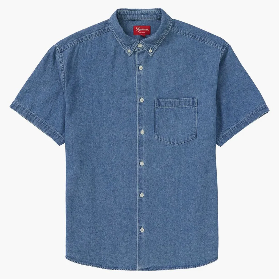 Supreme Embossed Denim S/s Shirt Blue