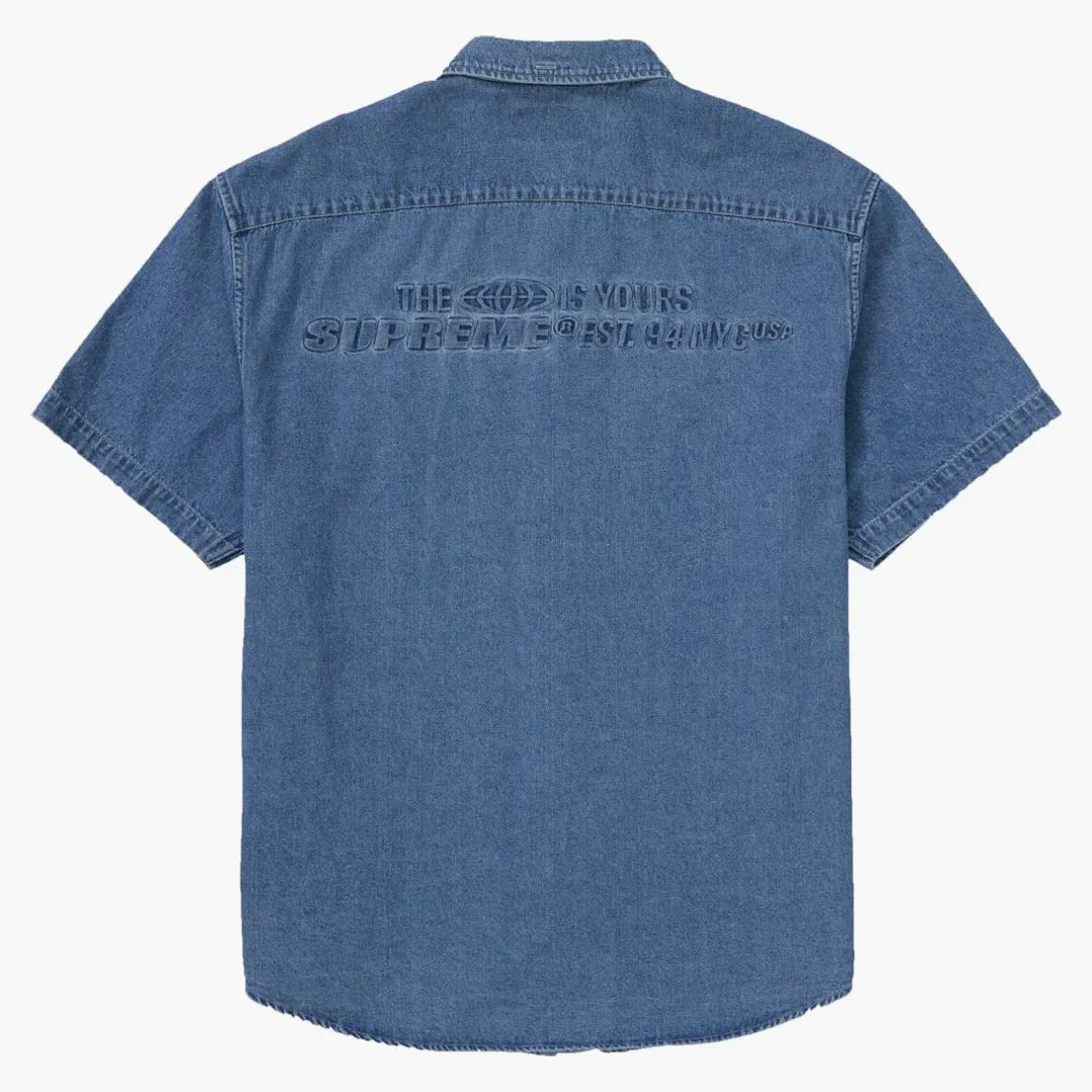 Supreme Embossed Denim S/s Shirt Blue - Image 2