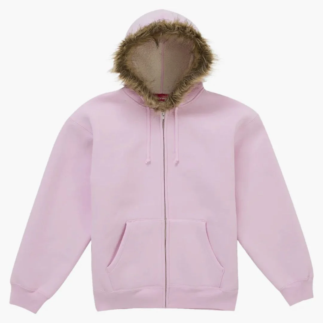 Supreme Faux Fur Zip Up Hooded Sweatshirt Pink