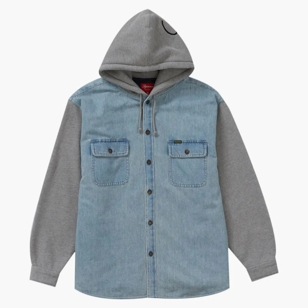 Supreme Fleece Hooded Denim Shirt Blue - Image 2