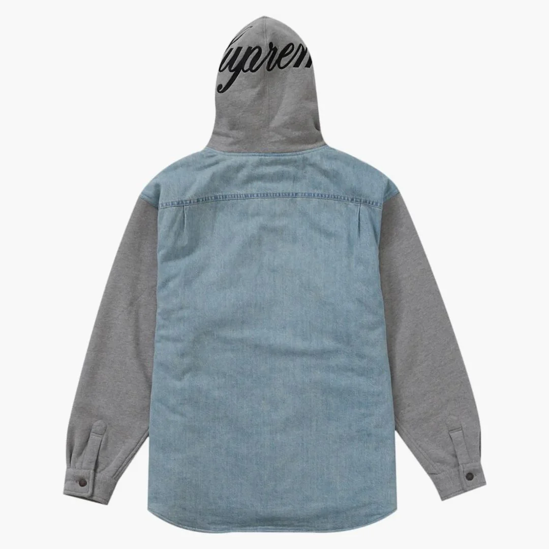 Supreme Fleece Hooded Denim Shirt Blue - Image 3