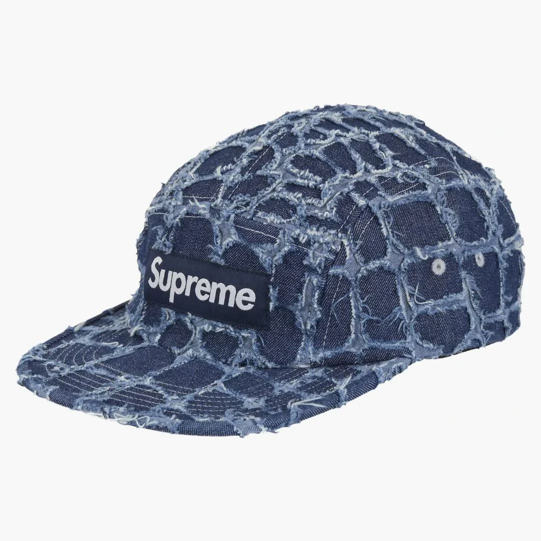 Supreme Frayed Croc Denim Camp Cap Navy - Image 2
