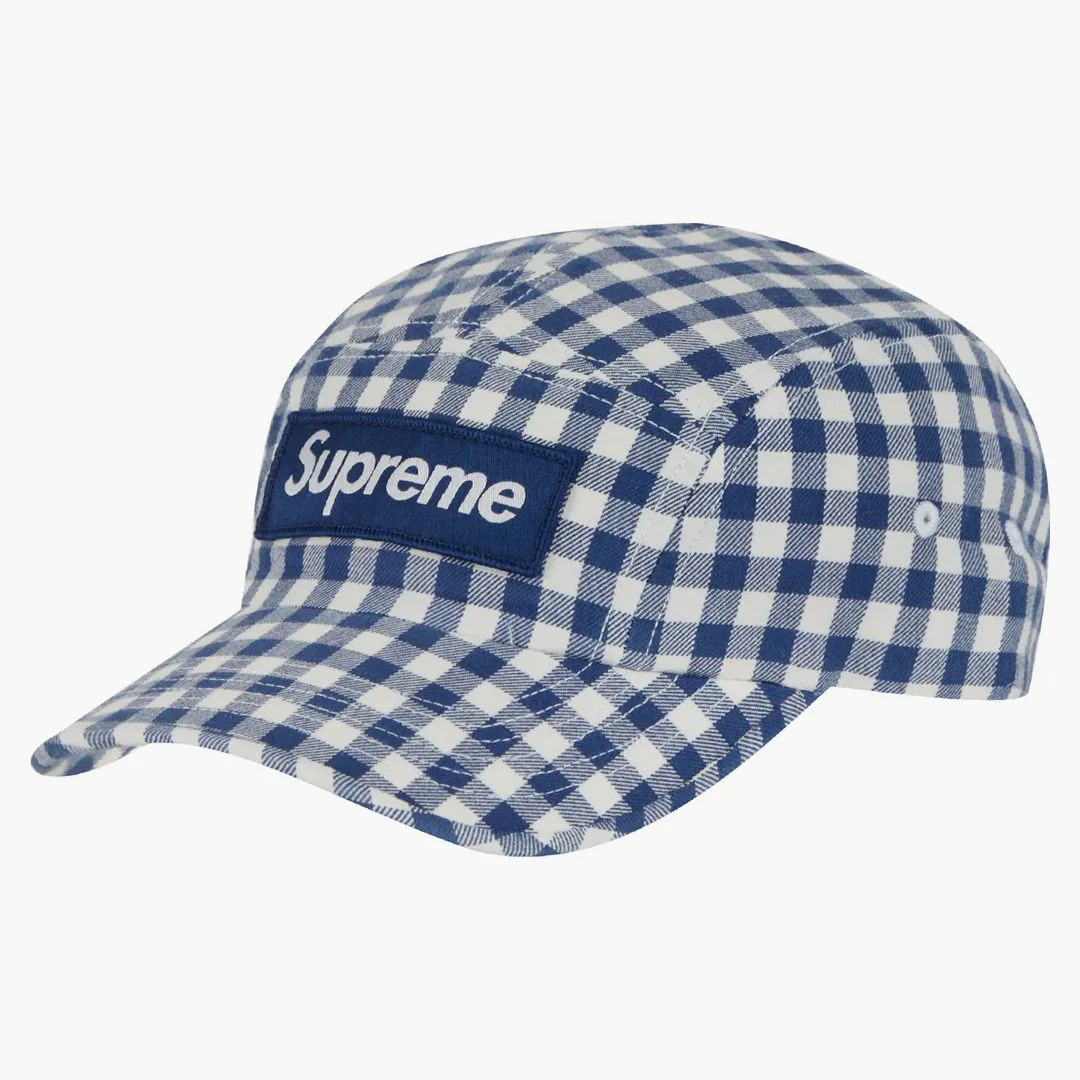 Supreme Gingham Camp Cap Navy - Image 2