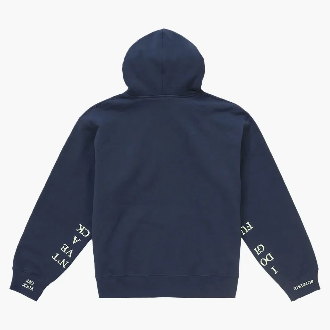 Supreme Idgaf Zip Up Hooded Sweatshirt Navy - Image 2