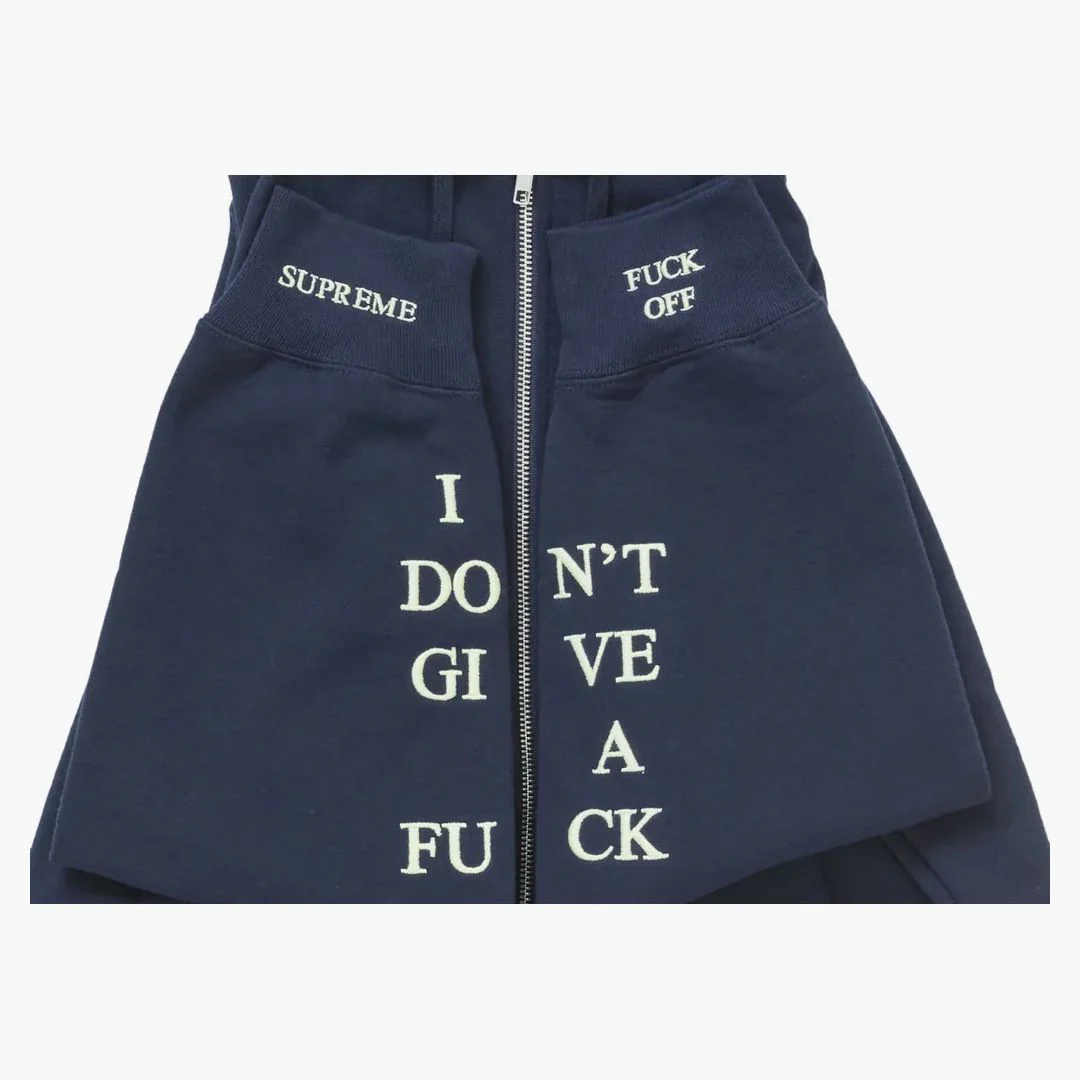 Supreme Idgaf Zip Up Hooded Sweatshirt Navy - Image 3