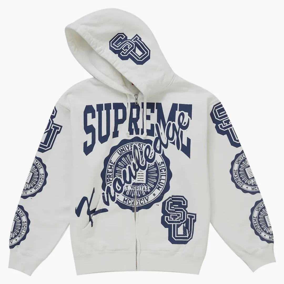 Supreme Knowledge Reigns Zip Up Hooded Sweatshirt White