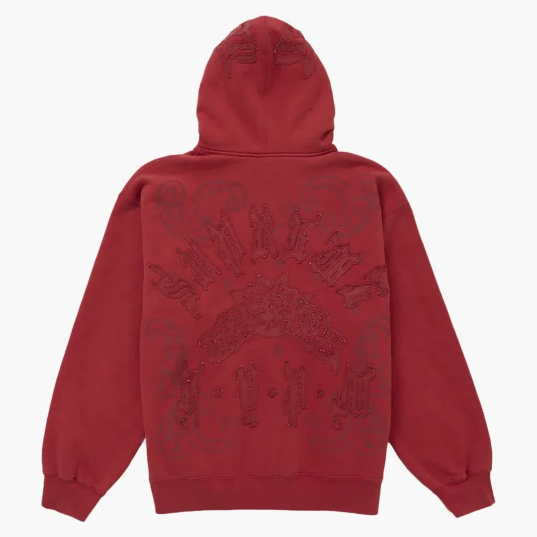 Supreme Leather Applique Zip Up Hooded Sweatshirt Burnt Red - Image 2