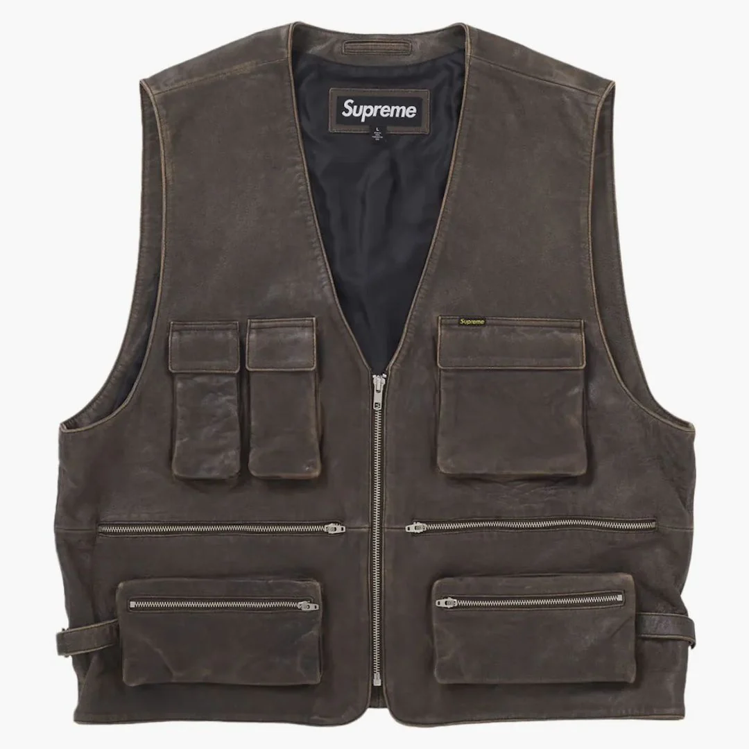 Supreme Leather Cargo Vest Brown