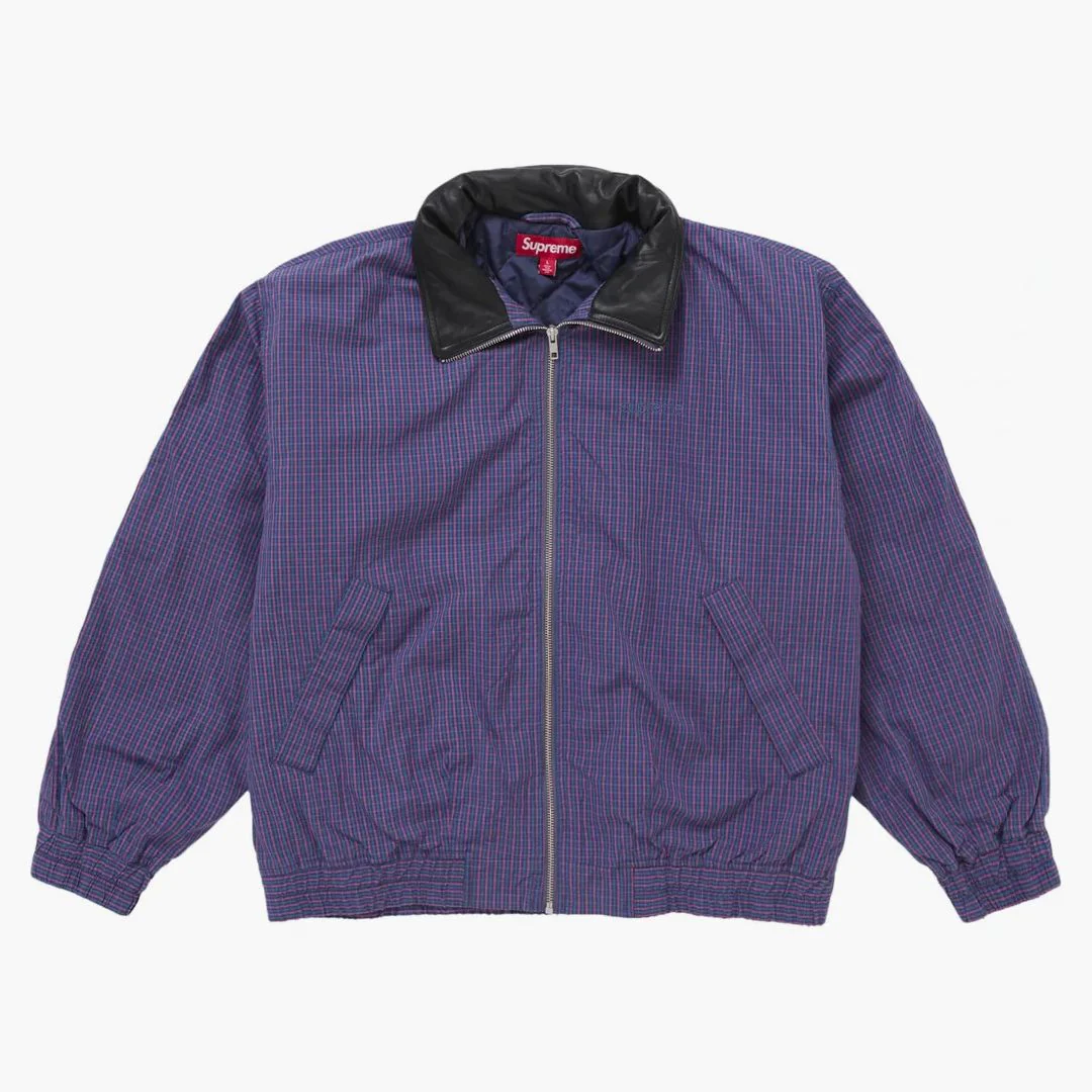 Supreme Leather Collar Utility Jacket (ss25) Blue Plaid - Image 3