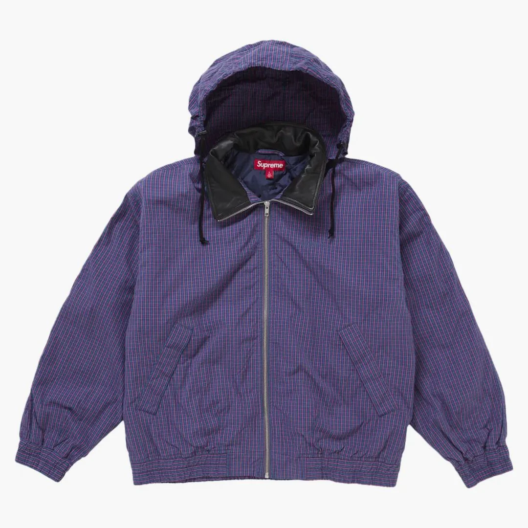 Supreme Leather Collar Utility Jacket (ss25) Blue Plaid - Image 4