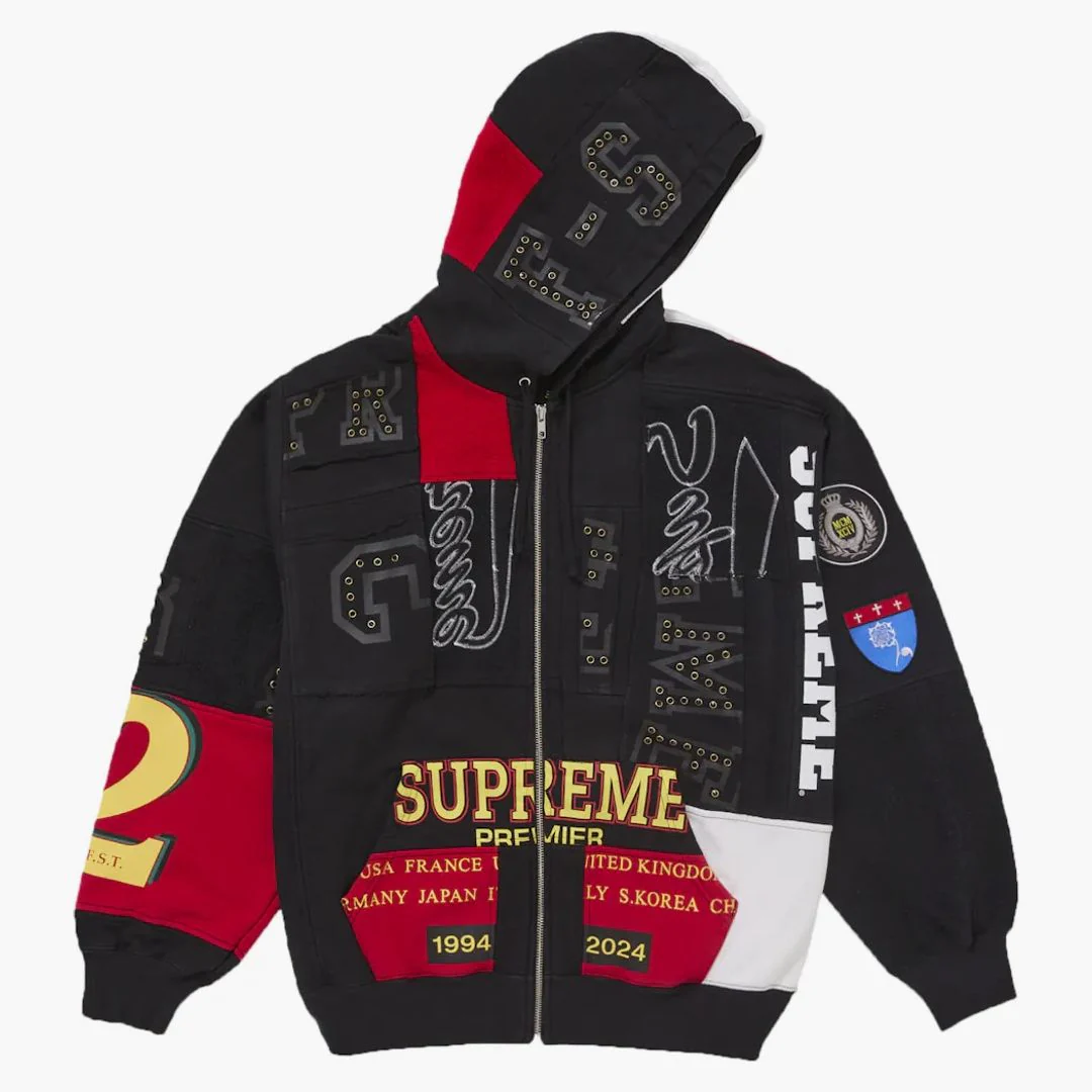 Supreme Patchwork Zip Up Hooded Sweatshirt (ss25) Black - Image 3
