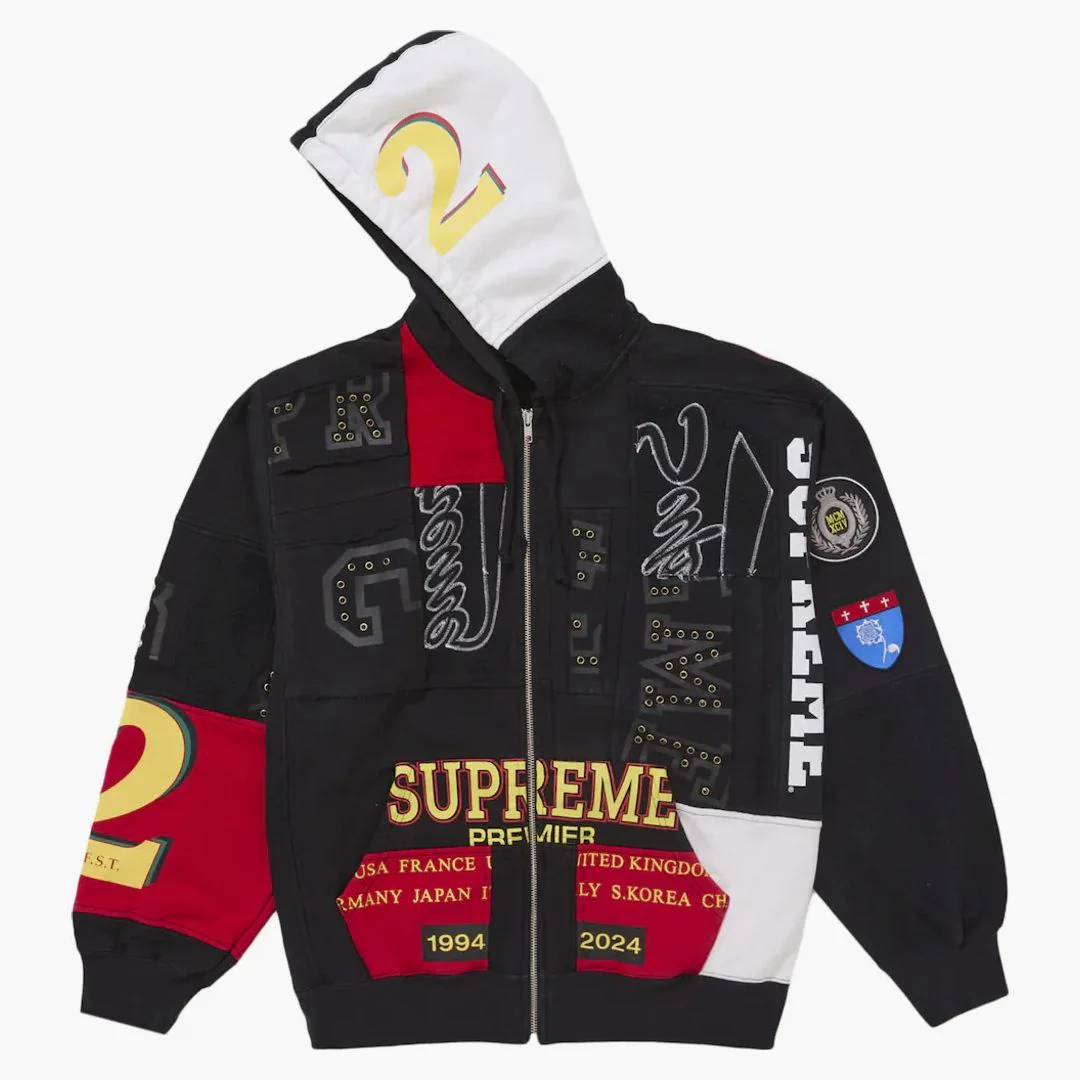 Supreme Patchwork Zip Up Hooded Sweatshirt (ss25) Black - Image 4